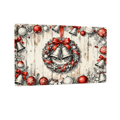 Ensemble de 3 impressions sur toile de Noël, clochettes et flocons de neige