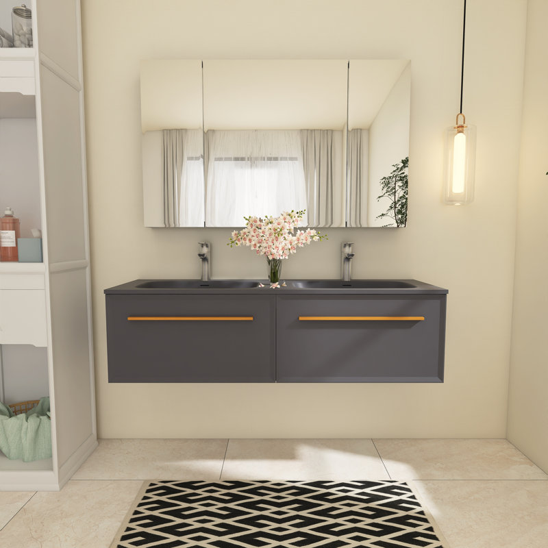 Meuble-lavabo double 60 po Caesaria, Gris, Gris, Gris