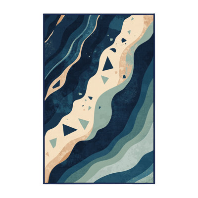 Tapis moelleux moelleux à motif abstrait bohémien beige et bleu marine