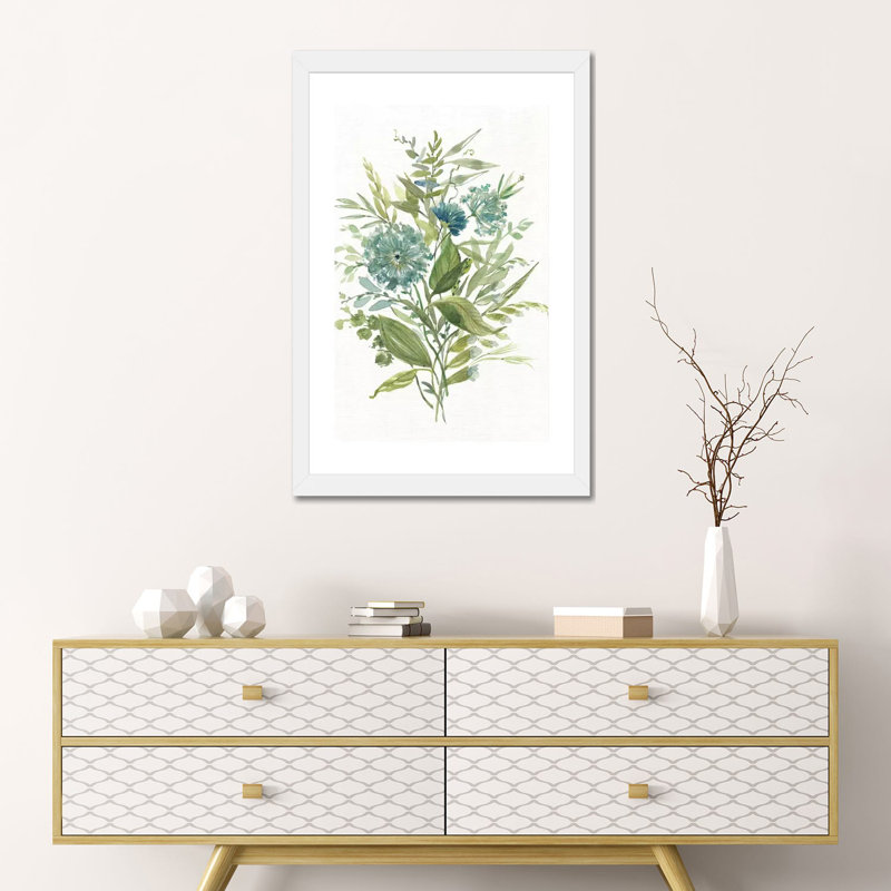 «Greenery II» par Carol Robinson - reproduction d'art, H 24 po x l 16 po x P 1 po, Blanc, Papier encadré doré