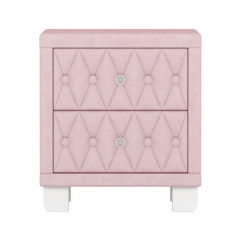 Mahzbin Velvet Nightstand with 2 Drawers, Pink