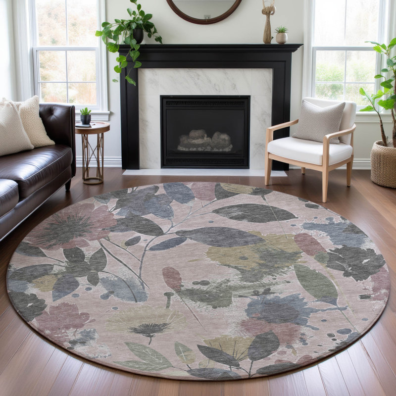 Premium Machine Washable Floyd AMF1549 Floral Rug, Round 8'