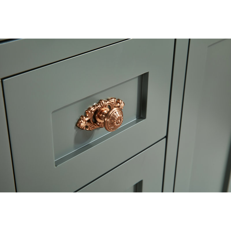 60" Finish Solid Wood Sink Vanity With 1' Artificial Stone Top, Pewter Green, Rose Gold
