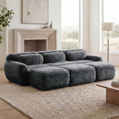 Canapé modulaire à 3 places en tissu moelleux doux et moelleux de conception ergonomique avec coussins décoratifs et 3 repose-pieds pour le cinéma maison
