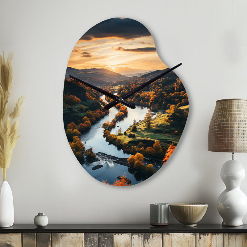 «Forest Autumn In The Usa II», impression d'horloge murale en métal de forme irrégulière, Grand