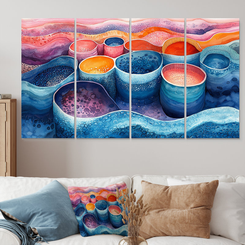 Beach Pottery in Pink and Blue Tones II - ensemble d'art mural sur toile, 28" H x 48" W