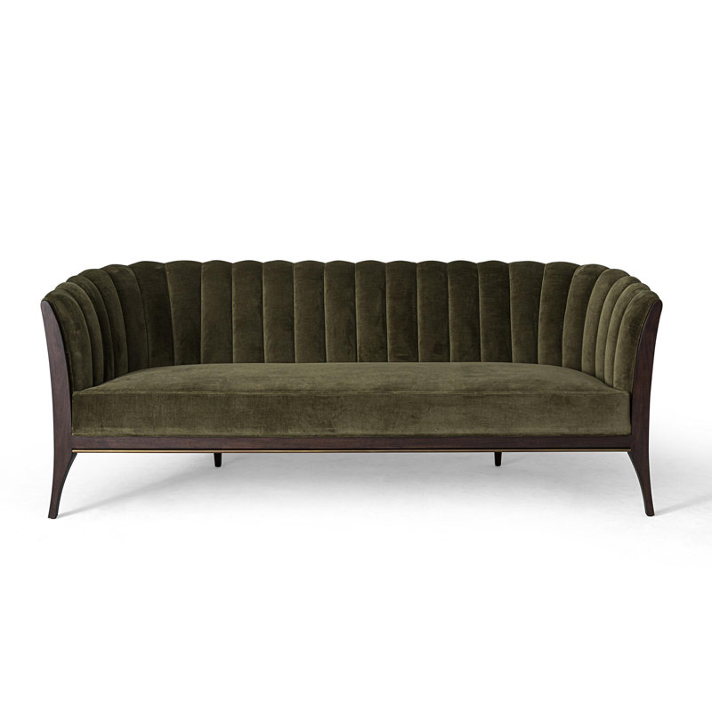 Channel Back Sofa-Silversmith, Moss Velvet