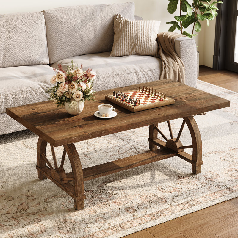 47" Solid Wood Coffee Table, Farmhouse Rectangular Center Table For Living Room