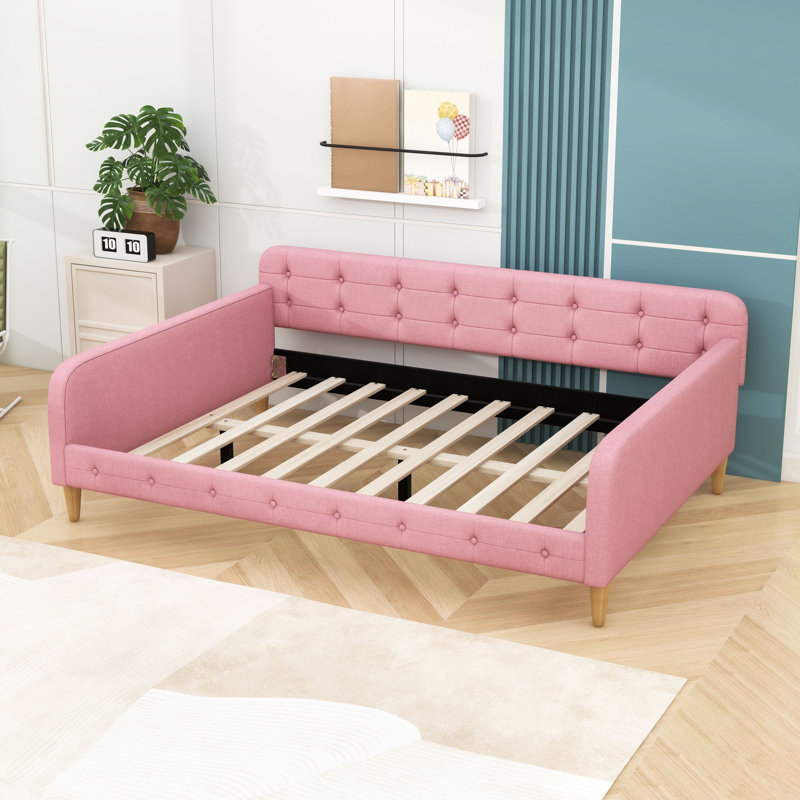 Upholstered Daybed with Support Legs, Rubine