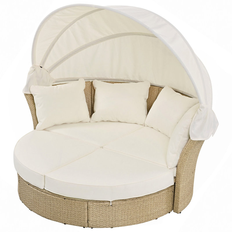 Ensemble de mobilier d'extérieur pour lit de jour en rotin et osier avec canapé escamotable et 4 coussins pour la cour