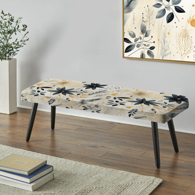 Banc rembourré floral gris et beige