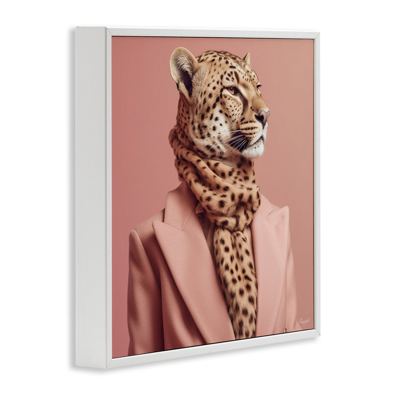 Portrait de guépard à la mode Az-155 par Roozbeh, Giclée encadrée blanc bord de mer, H 12 po x l 12 po x P 1,5 po