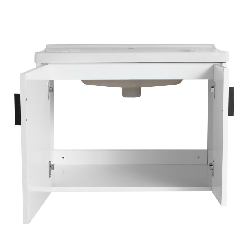 Meuble-lavabo de 28 po avec lavabo en céramique, pour petite salle de bain, meuble-lavabo, Blanc