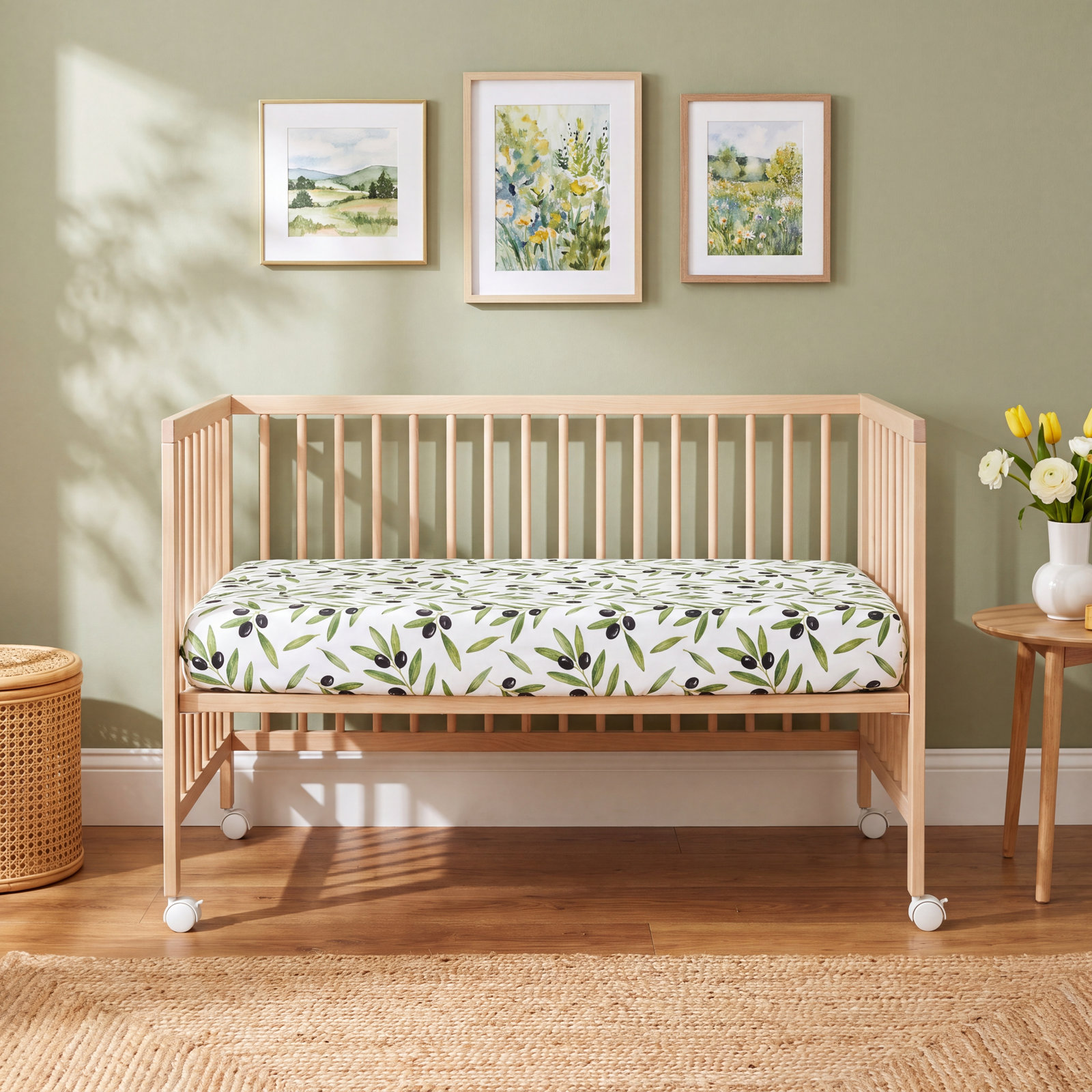 Olive Branches Muslin Mini Crib Sheet
