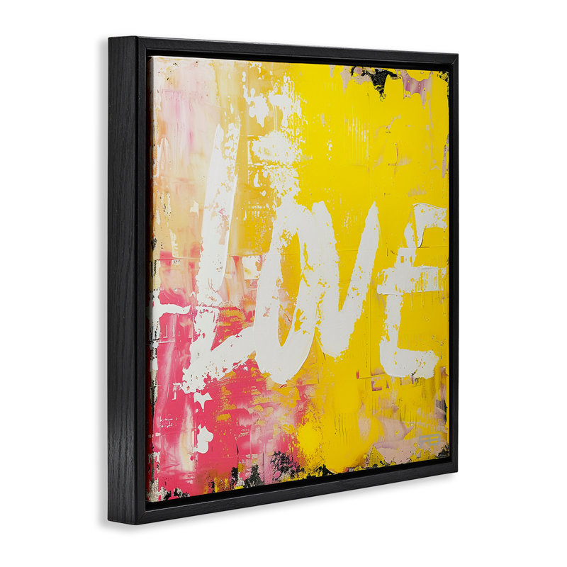 Art mural urbain sur toile flottante, "Urban love" par RB, Cadre flottant noir de jais, H 18 po x l 18 po