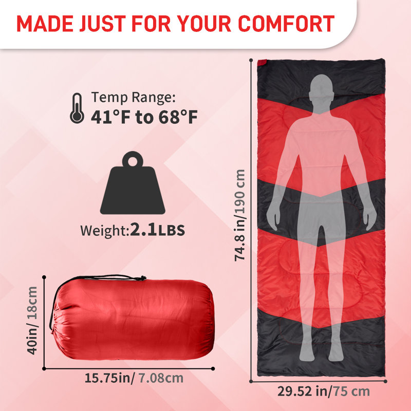 Sac de couchage léger avec sac de transport, Rouge