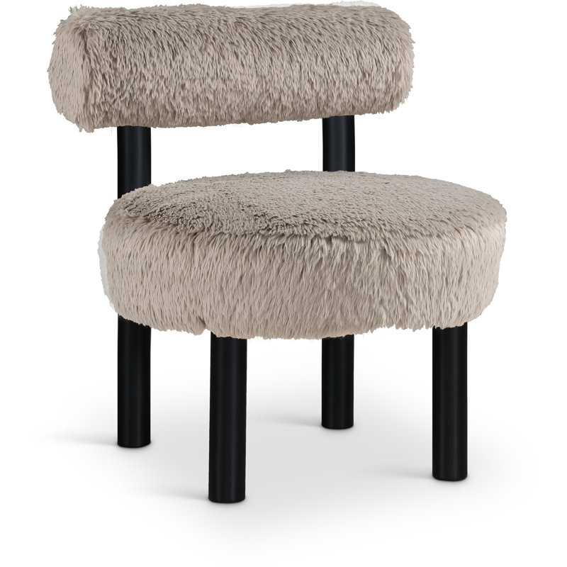 Fauteuil d'appoint rembourré Ambre, Tissu beige en peau de mouton végétalien, Noir, noir, noir, noir