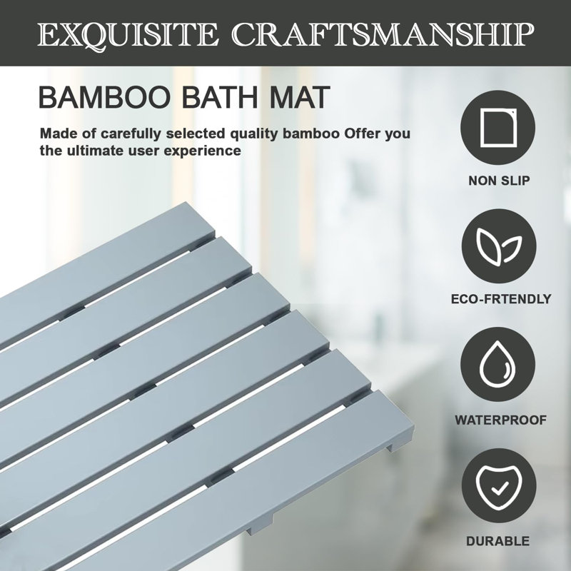 Bamboo Duckboard Bath Mat Anti Slip Mat Spa, Bath, Shower Bathroom Decor Multipurpose Bath Mat Grey
