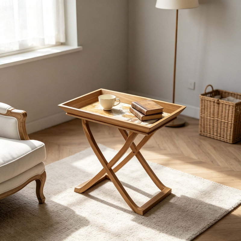 Table d'appoint pliante en bois 20,7 x 13,2 x 18,5 po, table de bout à miroir brun et doré, table d'appoint décorative portable