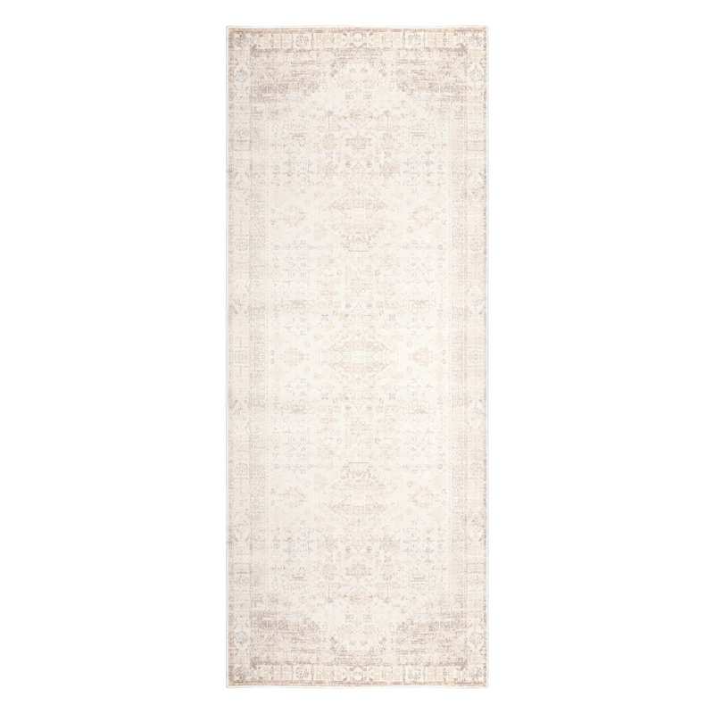 Melody Machine Washable Traditional Oriental Beige Waterproof Area Rug, Runner 2' x 5'