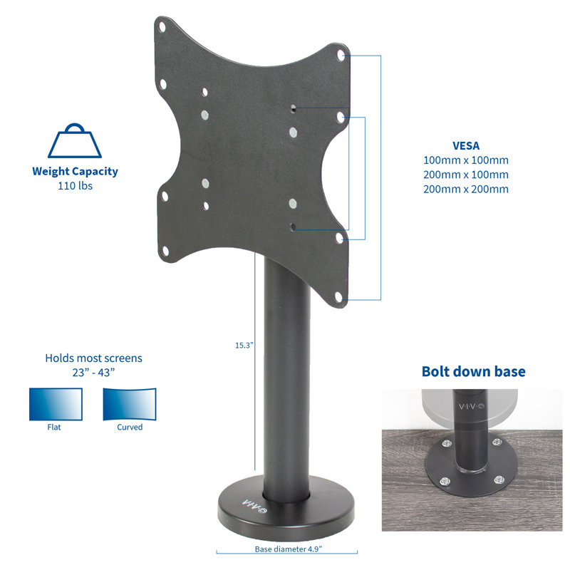 Sleek Swivel Bolt-Down TV Stand for 23"-43" Screens
