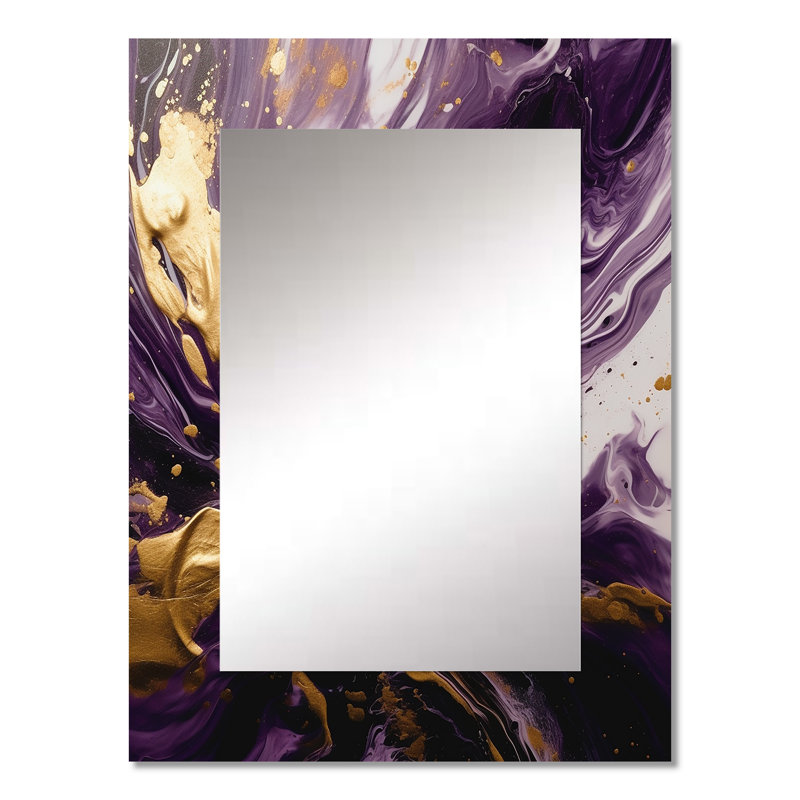 Purple and Gold Liquid Magic I - Abstract Decorative Mirror, Purple Large Wall Mirror, Printed Metal Art, 32" x 24"