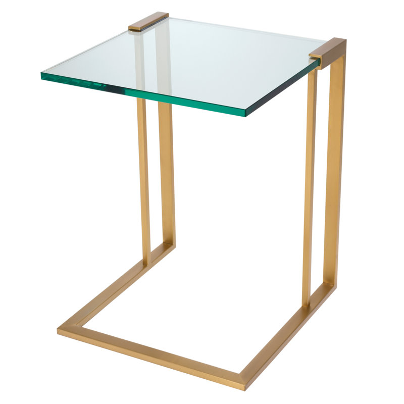Sleek Perry Polished Stainless Steel and Glass Side Table