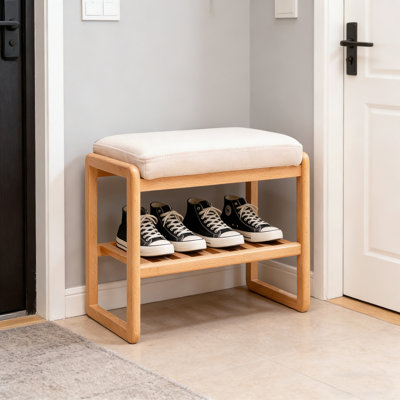 Banc à chaussures en bois massif, organisateur de rangement avec coussin éponge doux pour le vestibule