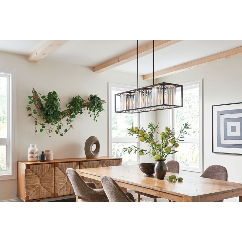 Giada Three-Light Open Frame Linear Chandelier w/ Three Crystal Prism Drums