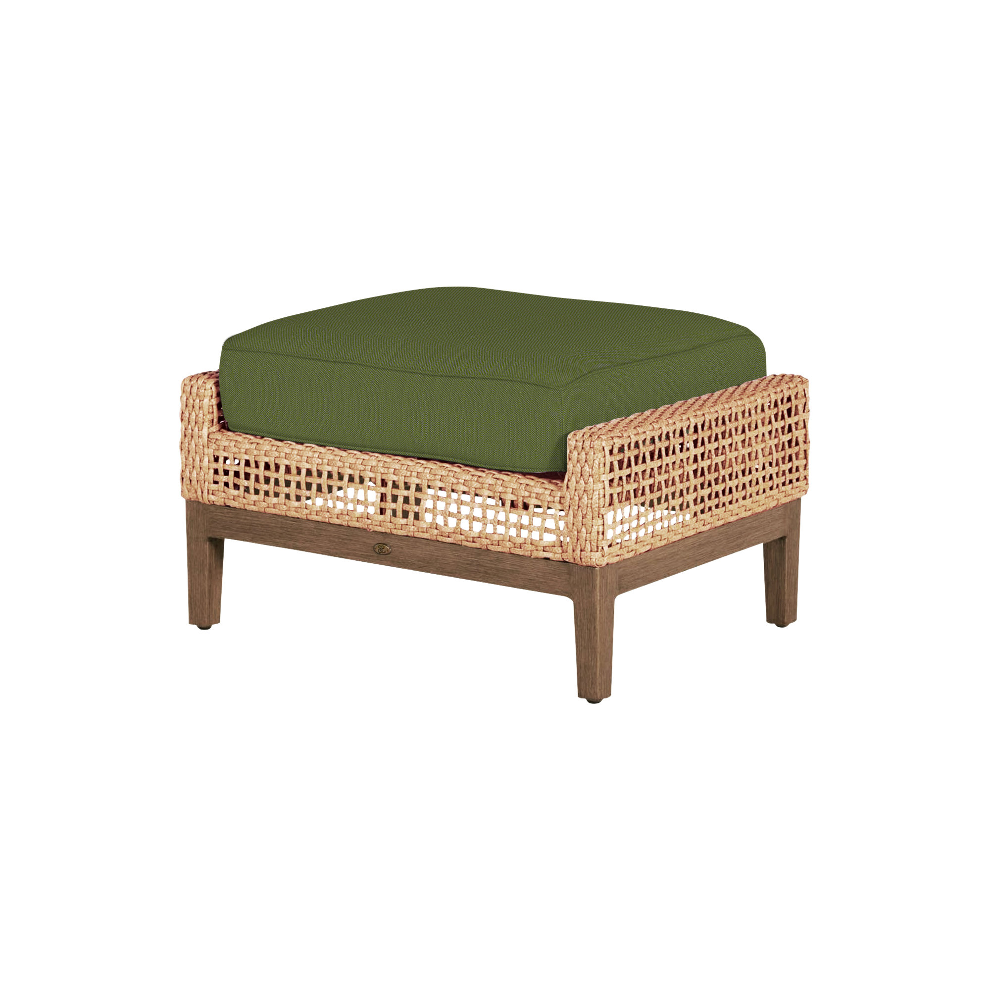 Peninsula Wicker Outdoor Woven Ottoman, Linen Forest, Peninsula #37 Light Raffia/Natural, Welt + Standard fill