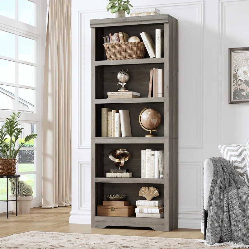 69"5-Tier Farmhouse Bookcase with Adjustable Shelves, Open Display Storage Bookshelf for Home Office, Living Room, Study or Balcony