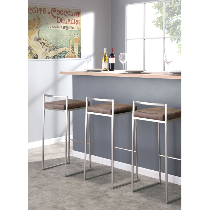 Tabouret de bar et de comptoir Brieon, Velours blanc, Acier Inoxydable, Tabouret de bar (siège d'une hauteur de 31 po)