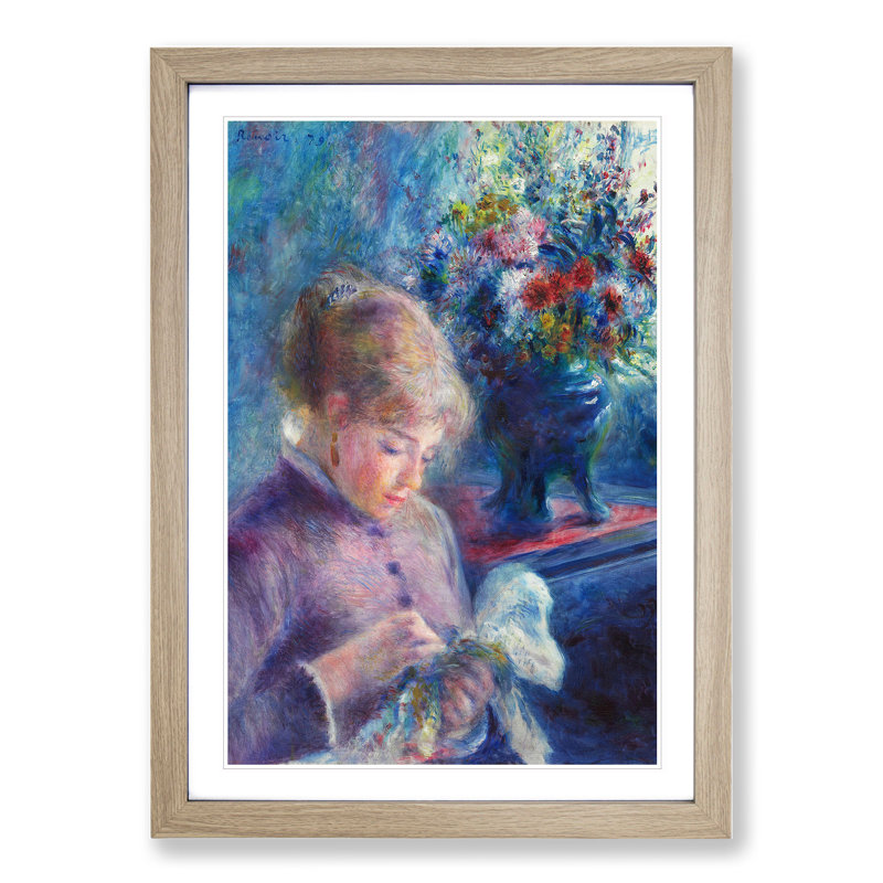 Young Woman Sewing by Pierre-Auguste Renoir - Picture Frame Painting, Oak Framed, 36cm H x 27cm W x 2cm D