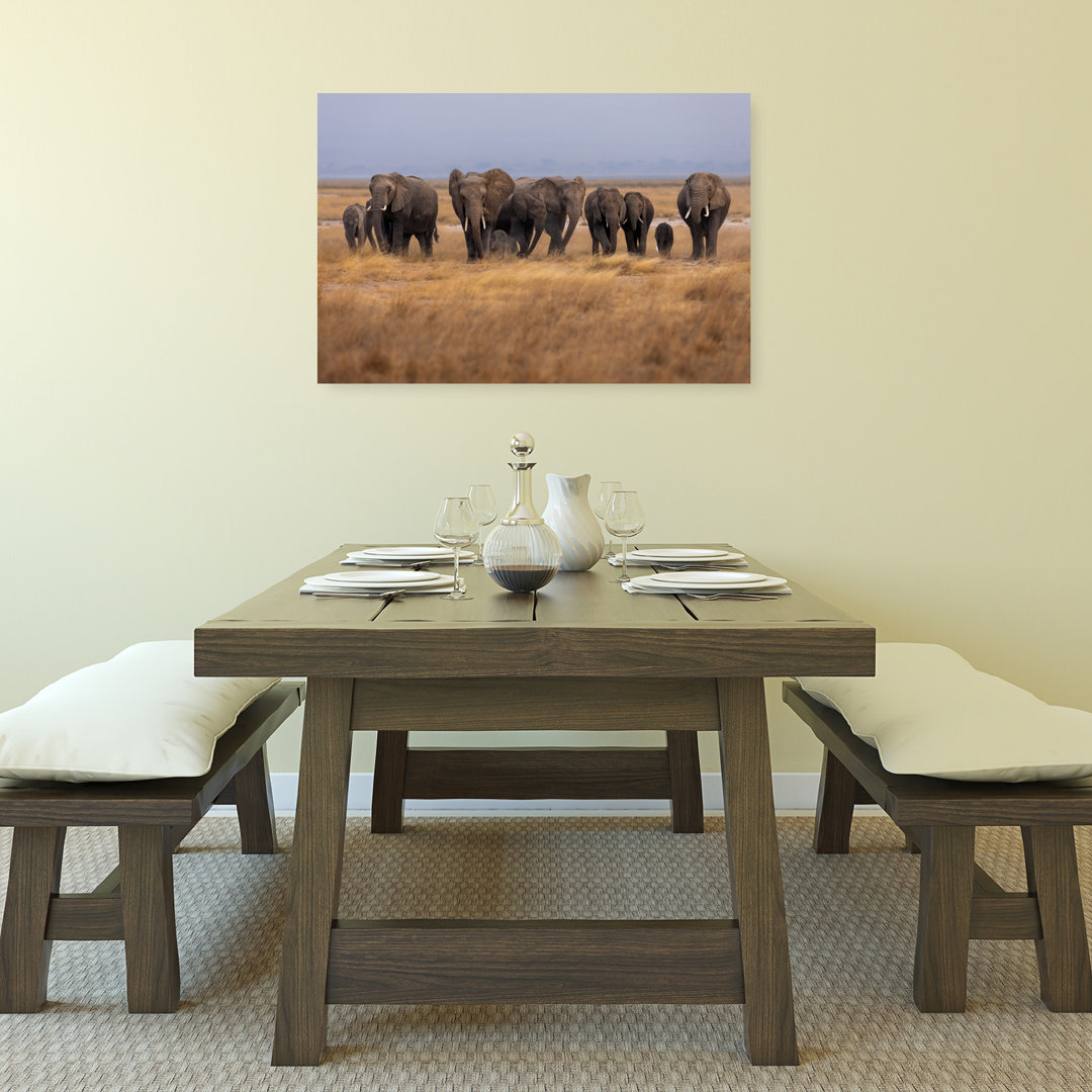 Majestic Elephant Family Contemporary Elephant Nature Wildlife Wall Art Print