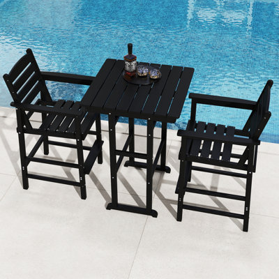 Hdpe Outdoor Patio Bar Set, Tall Adirondack Bar Chair And Table Set (3 Pcs) by Conpsxc