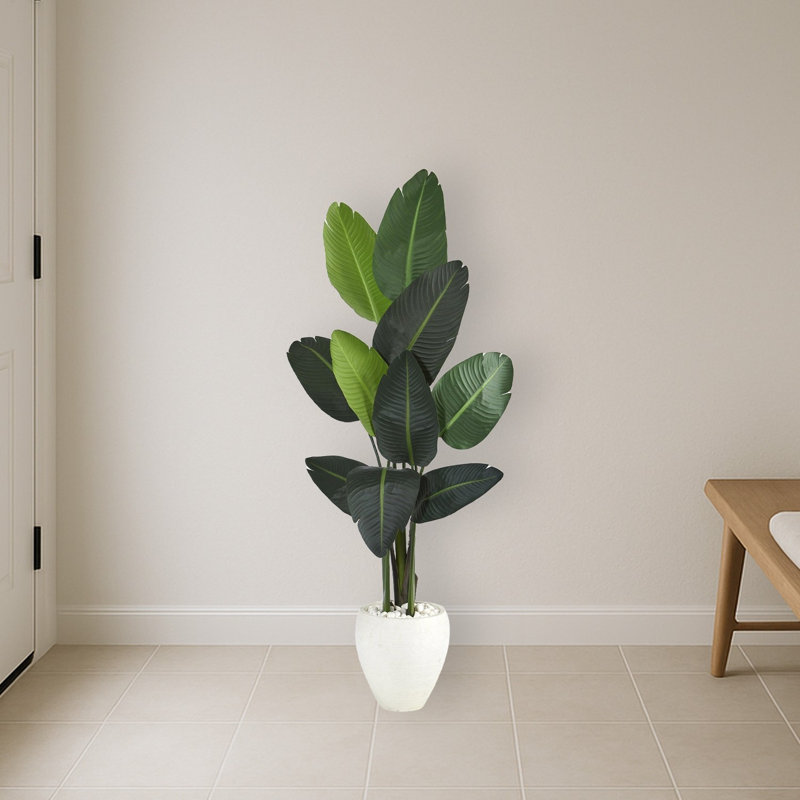 Traveler's Palm Artificial Tree in White Planter