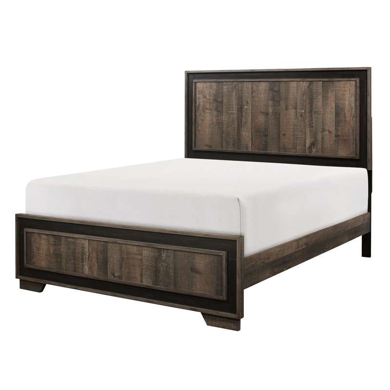 Cadre de lit grand lit attrayant - taille moderne rustique bicolore et ébène foncé avec look