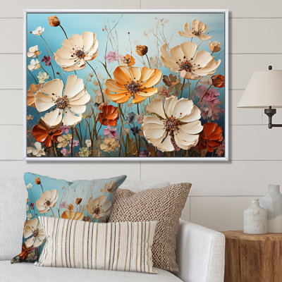 «Beige and Blue Seasonal Flowers Field I», reproduction sur toile