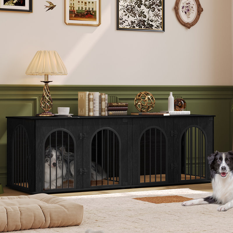 Meuble pour chien 71 po pour 2 chiens, meuble télé robuste pour chenil pour l'intérieur, cage pour chien en bois XXL avec cloison pour chiens de taille moyenne, cage pour chien de table de bout avec coussin