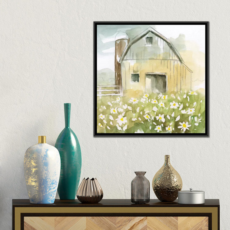 «Daisy Barn», reproduction sur toile, H 18 po x l 18 po x P 1,5 po, Toile encadrée noire, Pas de tapis