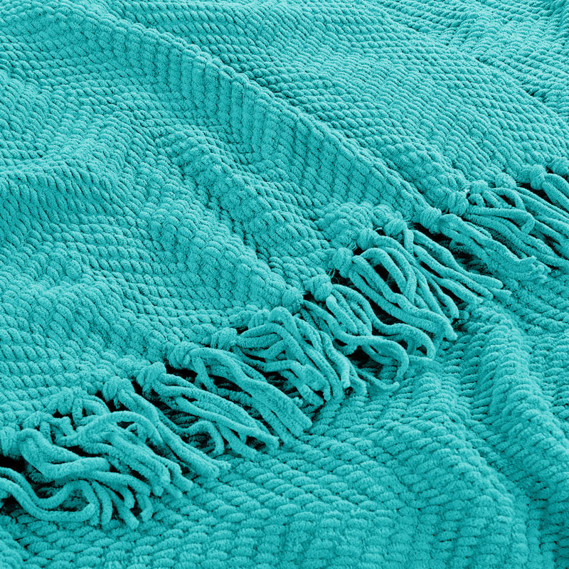 Jeté en tricot de tweed, Bleu baltique, 60 po x 80 po