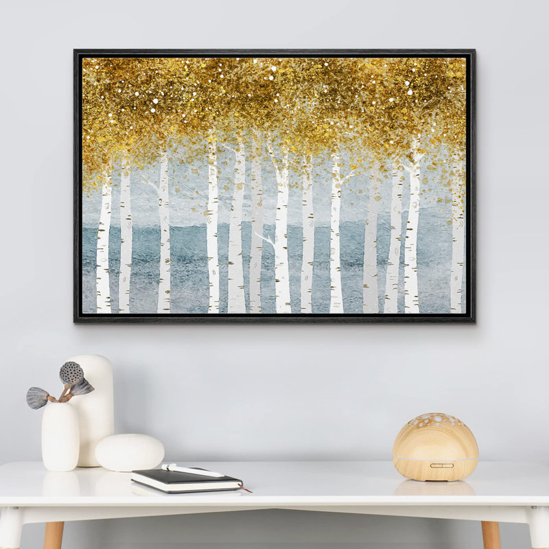 Abstrait, forêt, rustique, or, sarcelle, pastel, automne, automne, forêt, nature sauvage, illustration, campagne