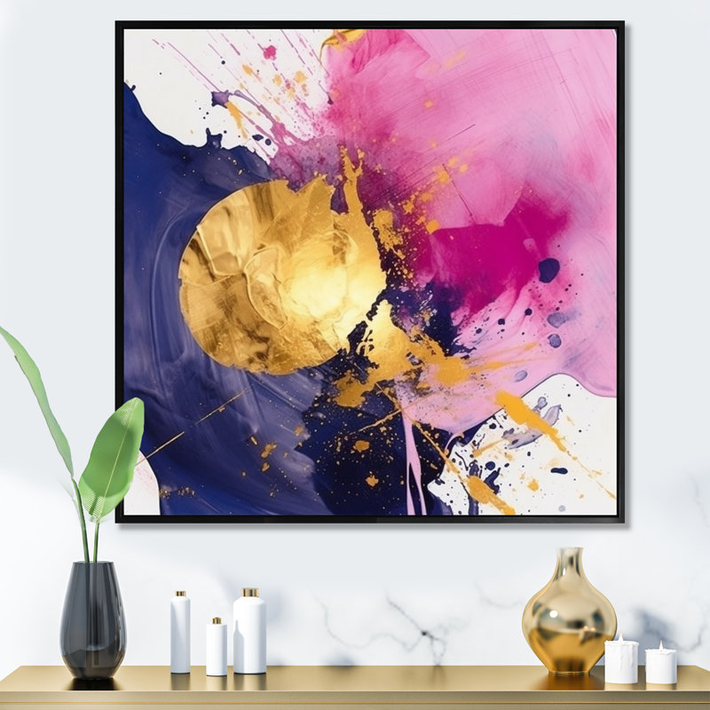 " Purple And Pink Strokes III ", Black Floater Framed, 16" H x 16" W x 1" D