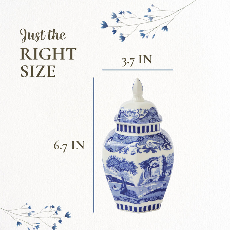 Spode Blue Italian Vase - Hexagonal & Lidded Design (Blue/White)