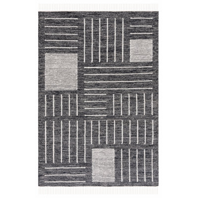 Tapis noir / ivoire en laine et coton à motif géométrique Flore