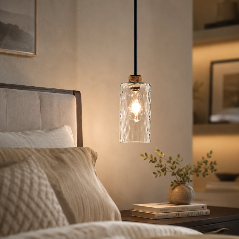 Luminaire suspendu 1 lumière en verre simple avec lin, auvent pivotant réglable pour îlot de cuisine, salles à manger, vestibules