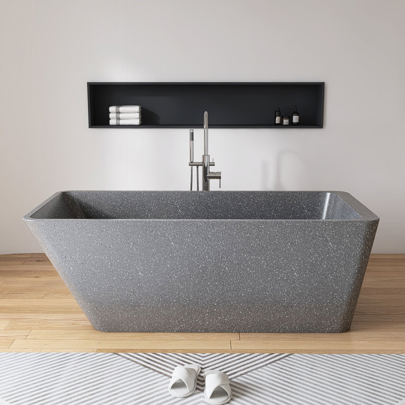 65" x 30" Freestanding Terrazzo Tub Solid Surface Soaking Bathtub
