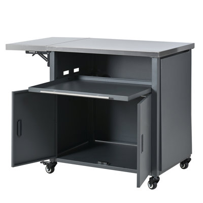 Foldable Outdoor Prep Station BBQ Cart Patio Dining Cart Foldable Outdoor Kitchen Island Grill Cart with Trash Rack, Foldable Top and Storage Space for Backyard, Patio