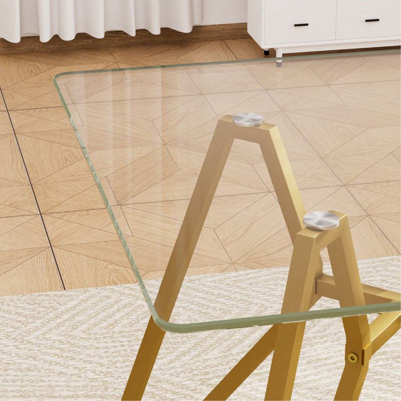 Tisch Square Tempered Glass Dining Table with Metal Legs, 30.3"H x 35.4"L x 35.4"W