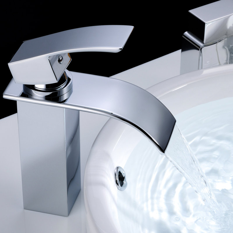 Robinet de lavabo de salle de bain - Poignée, lavabo contemporain à fixation sur comptoir à 1 trou